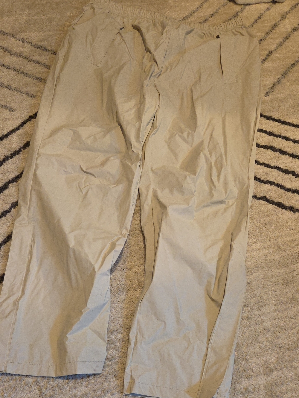 Beige Khaki Elastic-Waist Rain Cover Pants